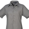 Dark Grey - Back - Premier Short Sleeve Poplin Blouse - Plain Work Shirt