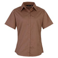 Brown - Front - Premier Short Sleeve Poplin Blouse - Plain Work Shirt