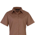 Brown - Back - Premier Short Sleeve Poplin Blouse - Plain Work Shirt