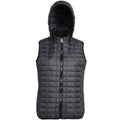 Black - Front - 2786 Womens-Ladies Honeycomb Zip Up Hooded Gilet-Bodywarmer