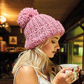 Dusky Pink - Back - Beechfield Womens-Ladies Oversized Hand Knitted Beanie