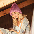 Dusky Pink - Side - Beechfield Womens-Ladies Oversized Hand Knitted Beanie