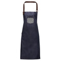 Indigo Denim - Front - Premier Unisex Adults Division Waxed Look Faux Leather Denim Bib Apron