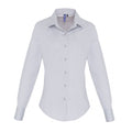 Silver - Front - Premier Womens-Ladies Stretch Fit Poplin Long Sleeve Blouse