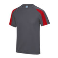 Charcoal- Fire Red - Front - Just Cool Mens Contrast Cool Sports Plain T-Shirt