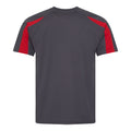 Charcoal- Fire Red - Back - Just Cool Mens Contrast Cool Sports Plain T-Shirt