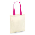 Natural-Fuchsia - Front - Westford Mill Contrast Handle Bag For Life