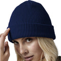 Oxford Navy - Side - Beechfield Unisex Adult Waffle Organic Cotton Beanie