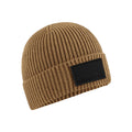 Biscuit-Black - Front - Beechfield Unisex Adult Fashion Patch Beanie