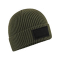 Military Green-Black - Front - Beechfield Unisex Adult Fashion Patch Beanie