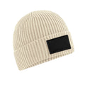 Oatmeal-Black - Front - Beechfield Unisex Adult Fashion Patch Beanie