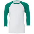 White-Kelly Green - Front - Bella + Canvas Unisex Adult Triblend 3-4 Sleeve Baseball T-Shirt