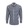 White-Navy - Front - Premier Mens Mulligan Checked Cotton Long-Sleeved Shirt