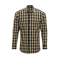 Camel-Navy - Front - Premier Mens Mulligan Checked Cotton Long-Sleeved Shirt