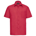 Classic Red - Front - Russell Collection Mens Poplin Easy-Care Short-Sleeved Shirt