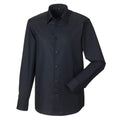 Black - Back - Russell Collection Mens Oxford Easy-Care Tailored Long-Sleeved Shirt