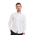 White - Back - Russell Collection Mens Easy-Care Fitted Long-Sleeved Shirt