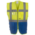 Yellow-Royal Blue - Front - Yoko Unisex Adult Executive Hi-Vis Waistcoat