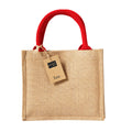 Natural-Bright Red - Front - Westford Mill Mini Jute Gift Bag