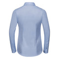 Light Blue - Back - Russell Collection Womens-Ladies Herringbone Long-Sleeved Shirt