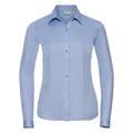 Light Blue - Front - Russell Collection Womens-Ladies Herringbone Long-Sleeved Shirt