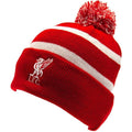 Red-White - Front - Liverpool FC Unisex Adult Bobble Knitted Stripe Beanie
