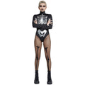 Black-Silver - Back - Fever Womens-Ladies Skeleton Bodysuit