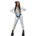 Silver - Back - Fever Womens-Ladies Miss Whiplash Mirror Holographic Catsuit