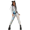 Silver - Side - Fever Womens-Ladies Miss Whiplash Mirror Holographic Catsuit