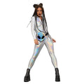 Silver - Front - Fever Womens-Ladies Miss Whiplash Mirror Holographic Catsuit