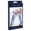 White-Blue - Side - Fever Womens-Ladies Anchor Opaque Stripes Hold Up Stockings