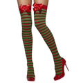 Red-Green - Front - Fever Womens-Ladies Striped Opaque Bow Hold Up Stockings