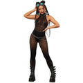 Black - Back - Fever Womens-Ladies Striped Bodystocking