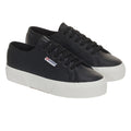 Black-Avorio - Front - Superga Womens-Ladies 2740 Nappa Leather Platform Trainers