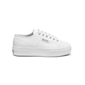 White - Side - Superga Womens-Ladies 2740 Tumbled Leather Platform Heel Trainers