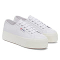 Optical White Silver-Avorio - Front - Superga Womens-Ladies 2790 Nappa Leather Trainers