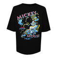 Black-Blue-Pink - Front - Disney Womens-Ladies 90´s Mickey Mouse Shades Oversized T-Shirt