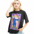 Black - Side - Janis Joplin Womens-Ladies Trippy Oversized T-Shirt