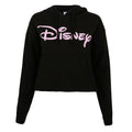 Black - Front - Disney Womens-Ladies Plain Logo Crop Hoodie