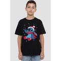 Black - Back - Lilo & Stitch Childrens-Kids Snowflake Christmas T-Shirt