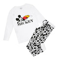 White-Black-Red - Front - Disney Womens-Ladies Snooze Mickey Mouse Long-Sleeved Long Pyjama Set