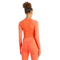 Hot Coral - Back - Umbro Womens-Ladies Pro Training Long-Sleeved Crop Top
