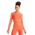 Hot Coral - Side - Umbro Womens-Ladies Pro Training Long-Sleeved Crop Top