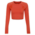 Hot Coral - Front - Umbro Womens-Ladies Pro Training Long-Sleeved Crop Top