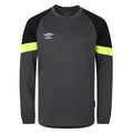 Blackened Pearl-Black-Safety Yellow - Front - Umbro Childrens-Kids Long-Sleeved Goalkeeper Jersey