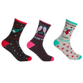 Grey-Black - Front - Womens-Ladies Cotton Rich Festive Socks (3 Pairs)