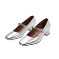 Silver - Front - Where´s That From Womens-Ladies Oslo Square Toe Wide Low Block Heel Court Shoes