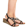 Black - Front - Where´s That From Womens-Ladies Cevedo Diamante Flowers PU Low Wedge Sandals