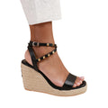 Black - Back - Where´s That From Womens-Ladies Texas Studded PU Crossover Strap Wedge