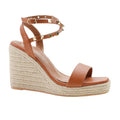 Tan - Front - Where´s That From Womens-Ladies Texas Studded PU Crossover Strap Wedge